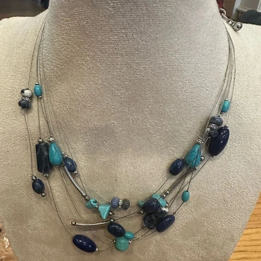 Chico's Blue and Silver Multi-Strand Necklace